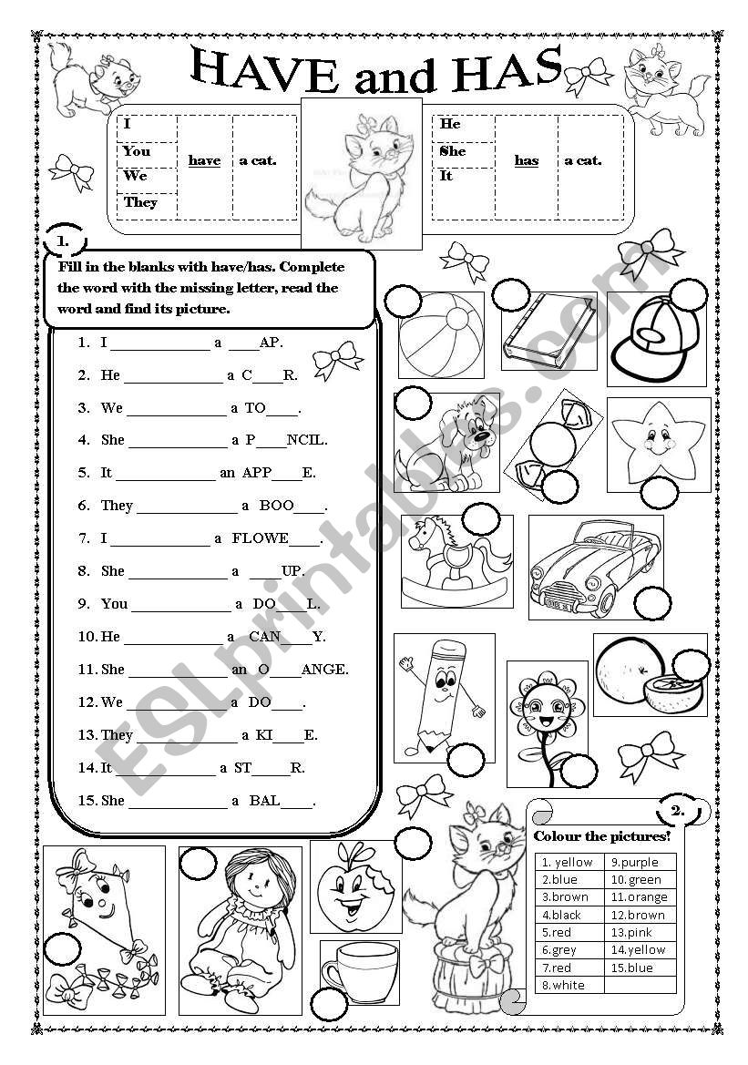 Have and Has (+colours) worksheet