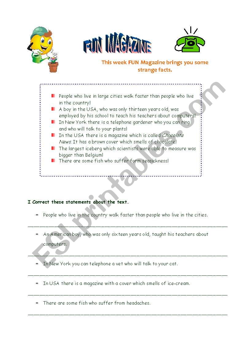 Who and Which practise worksheet