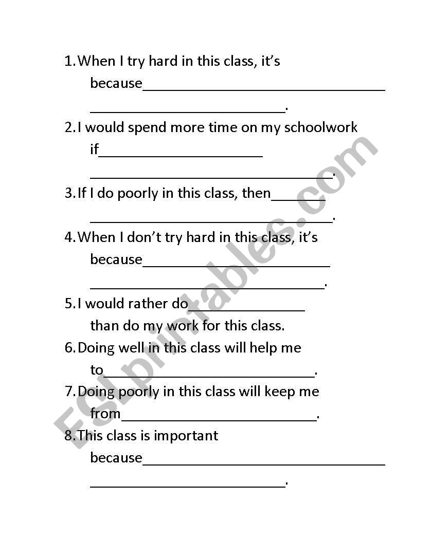 Open-ended Exercise: Feelings About School Work/Classes