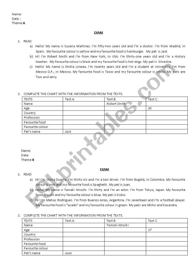 people profiles worksheet