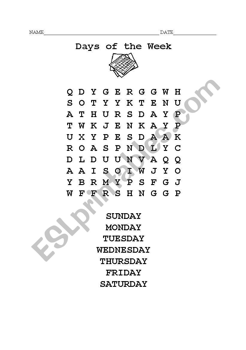 Days of the week worksheet