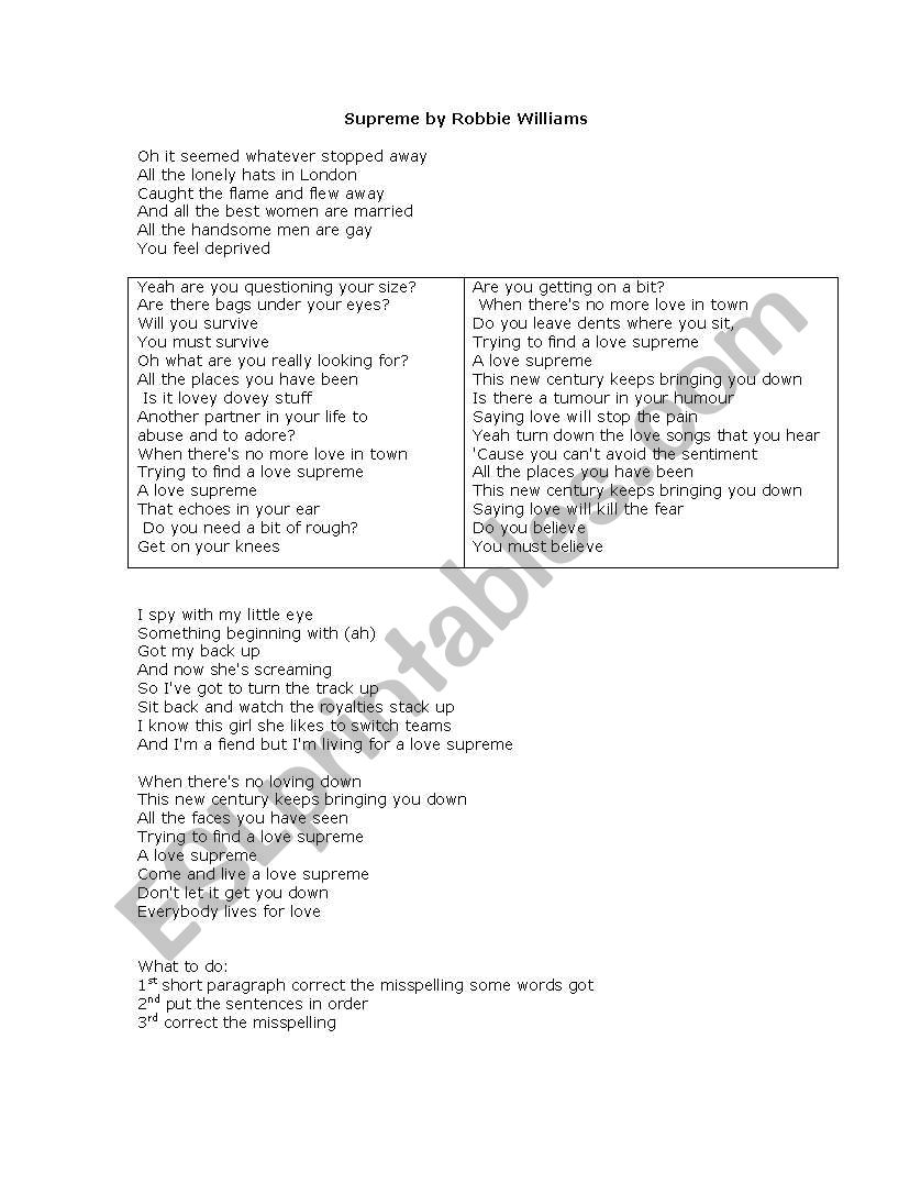 Supreme - exercises to do with the song