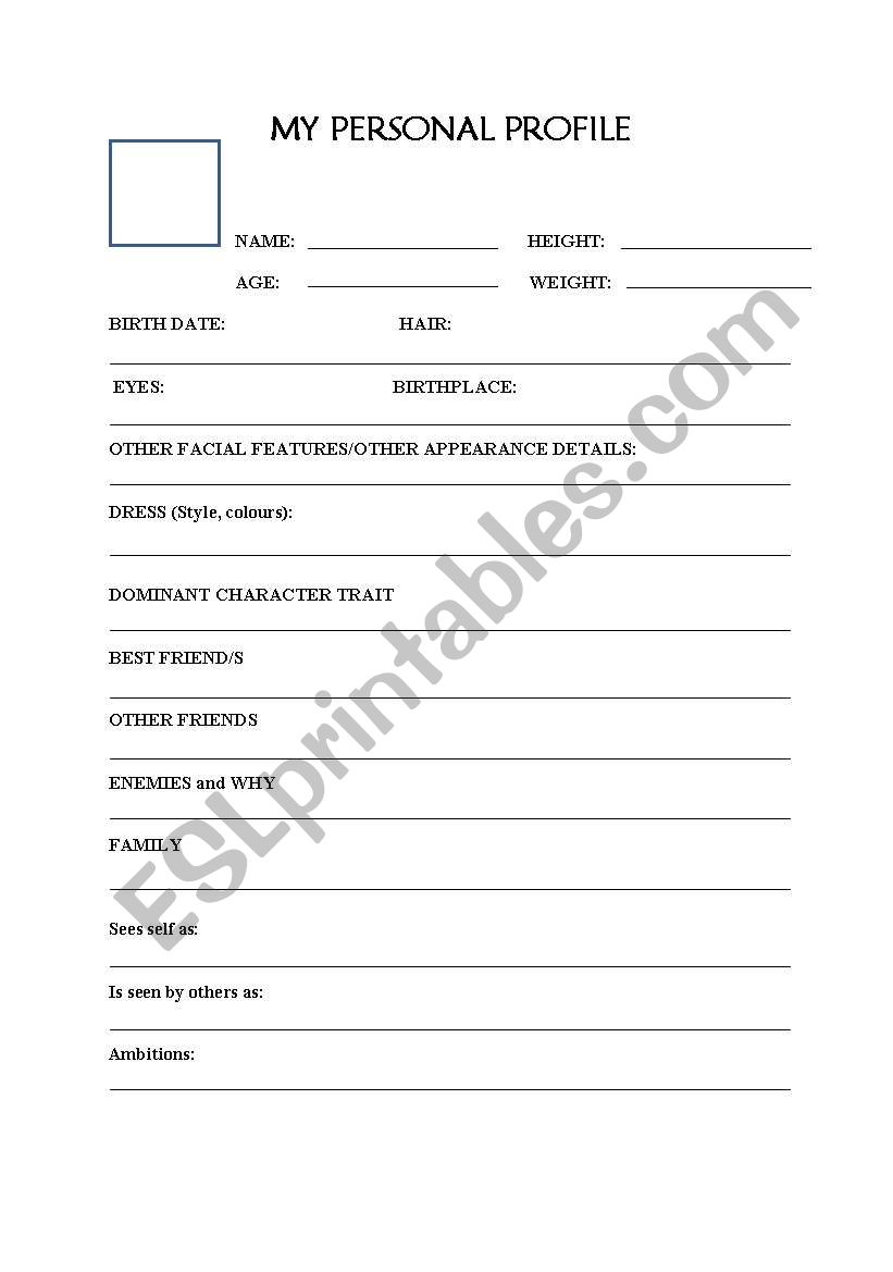 Create Your Profile worksheet