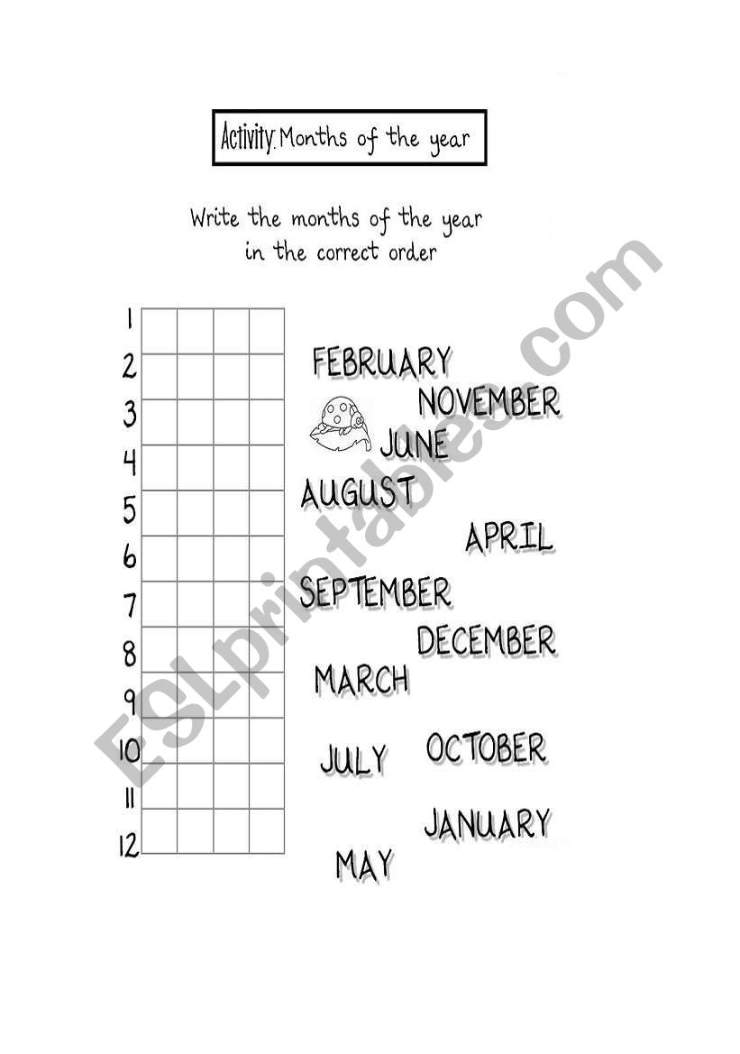 Activity : Months of the year worksheet