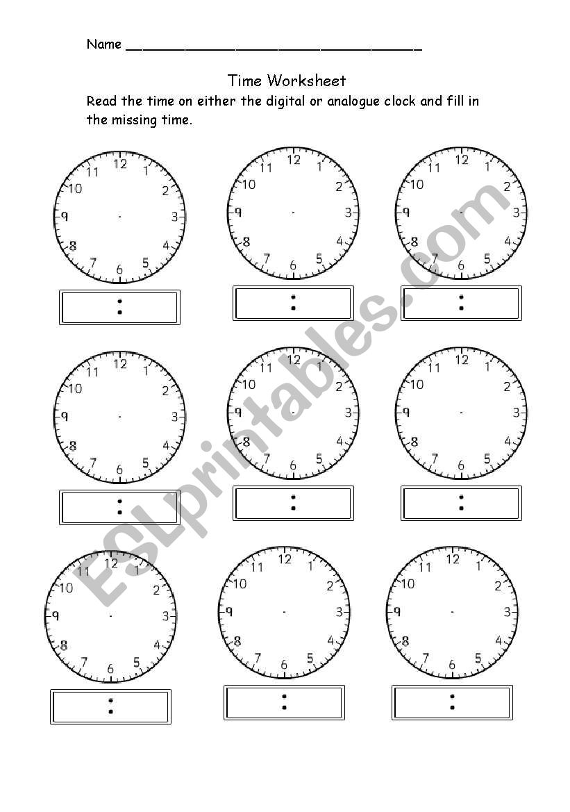 Balnk time worksheet worksheet