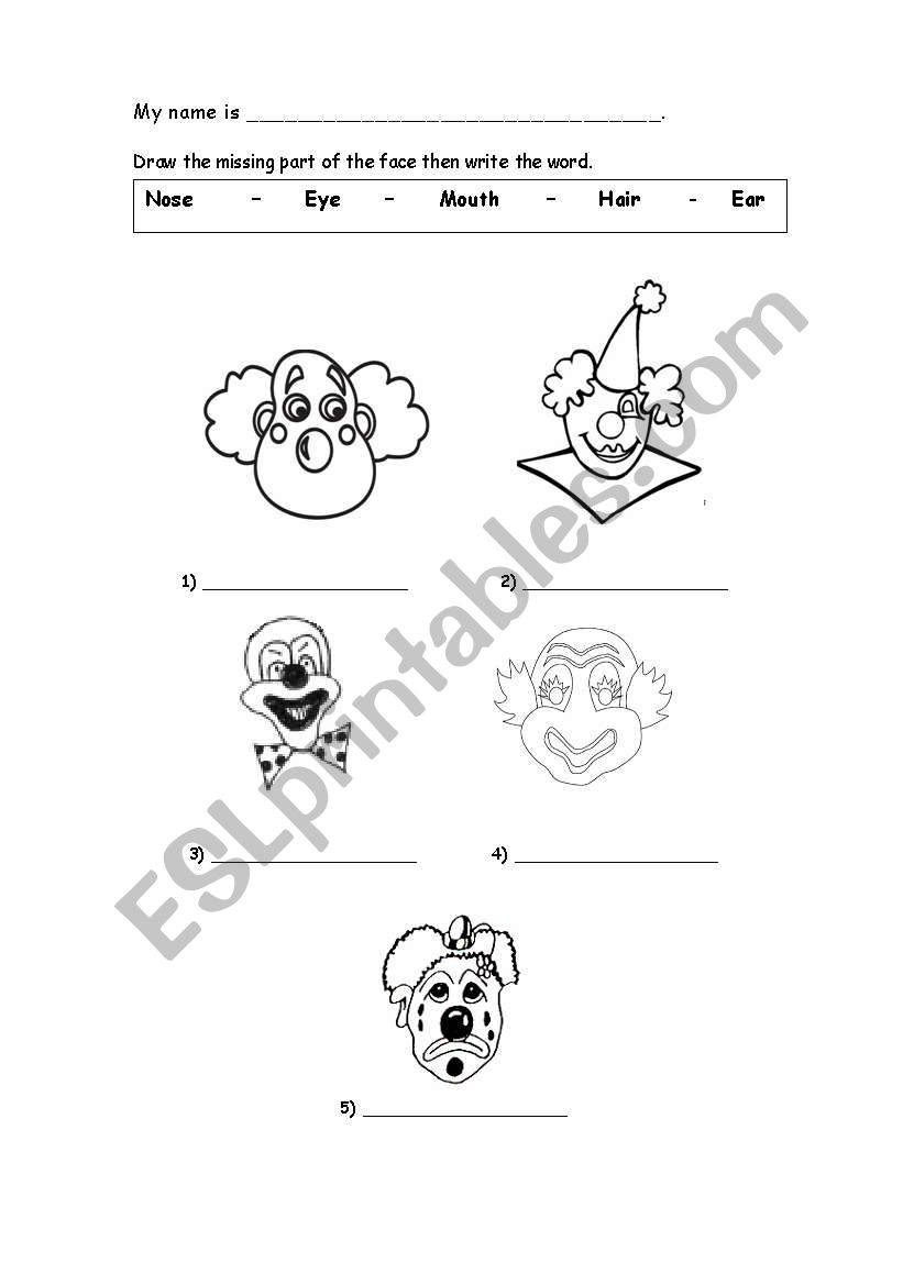 Missing parts of the face worksheet