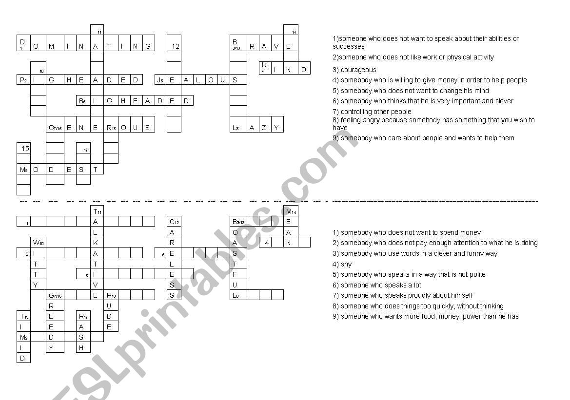 Half a crossword - Human qualities