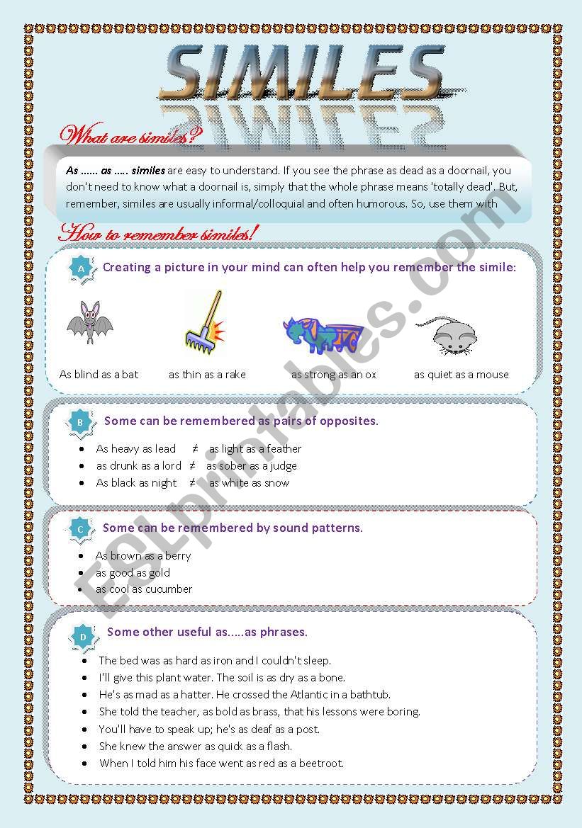 Similes worksheet