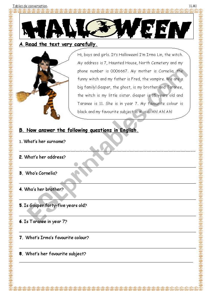 Reading about Halloween worksheet