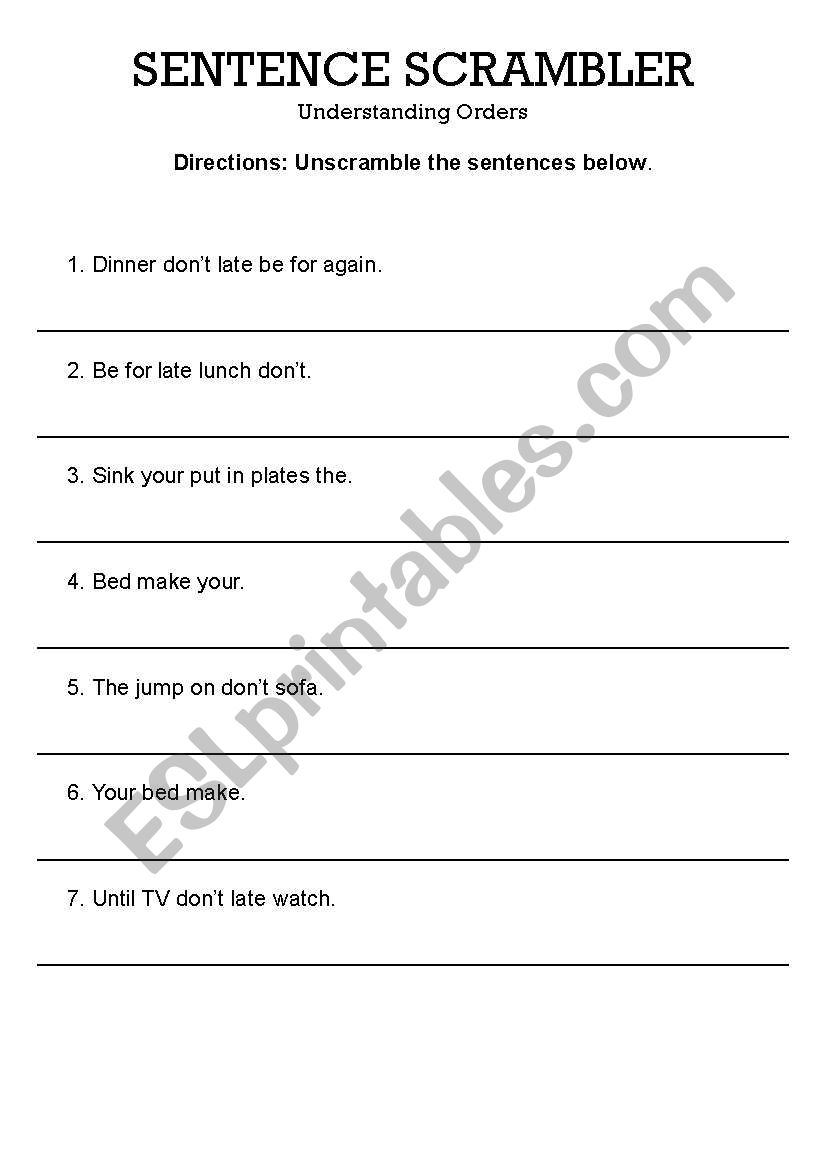 Sentence Scramble - understanding orders