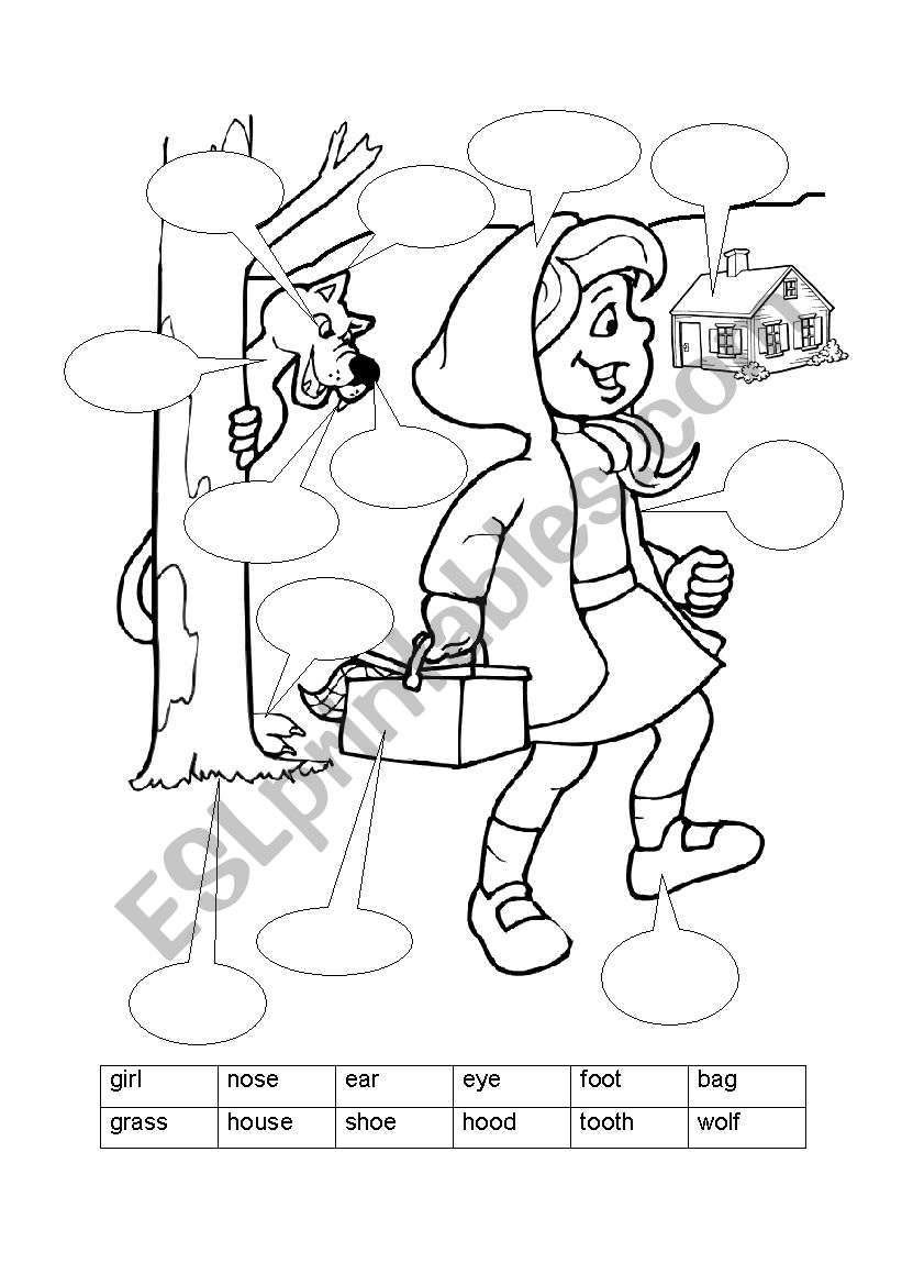 Red Riding Hood colouring and words