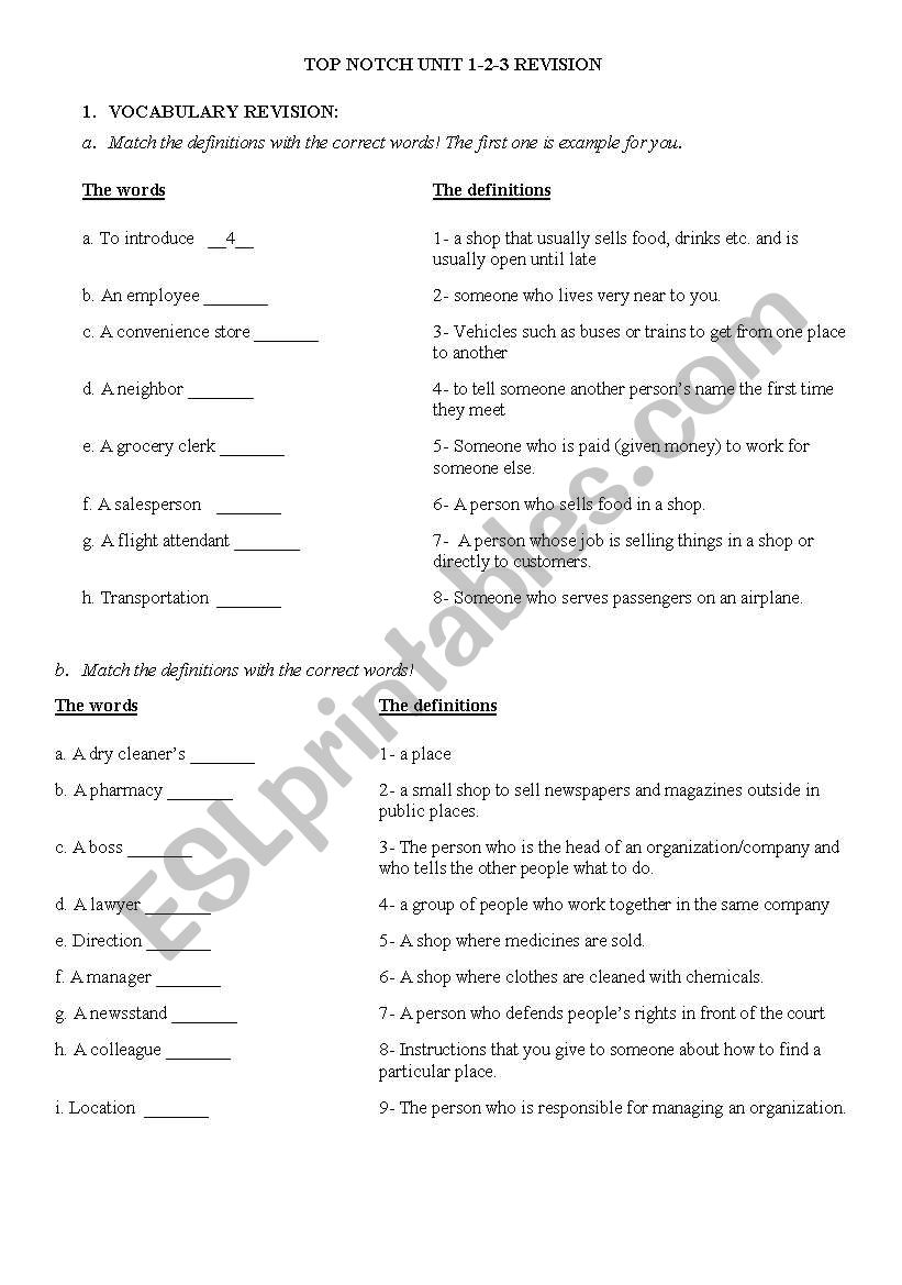 Top Notch Beginner Revision Test