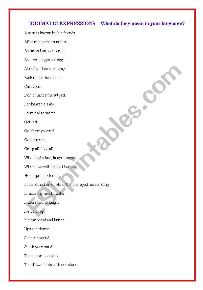 Idiomatic Expressions worksheet