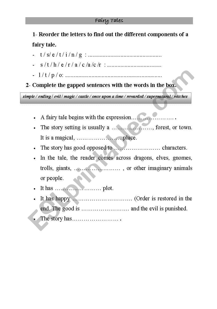 fairy tales worksheet