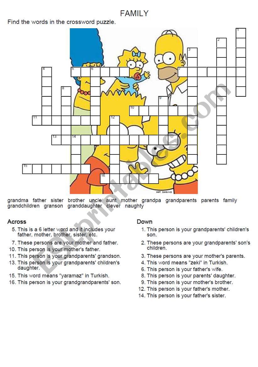 family members crossword puzzle