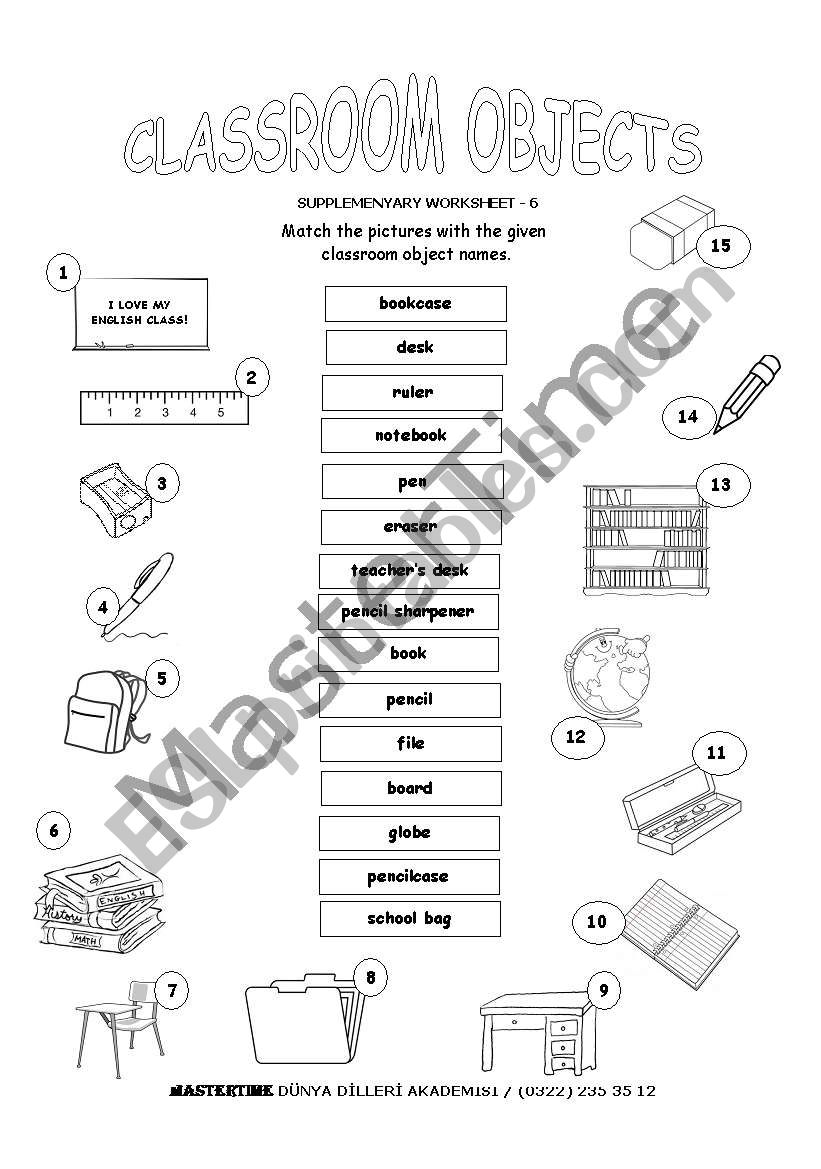 CLASSROOM OBJECTS worksheet