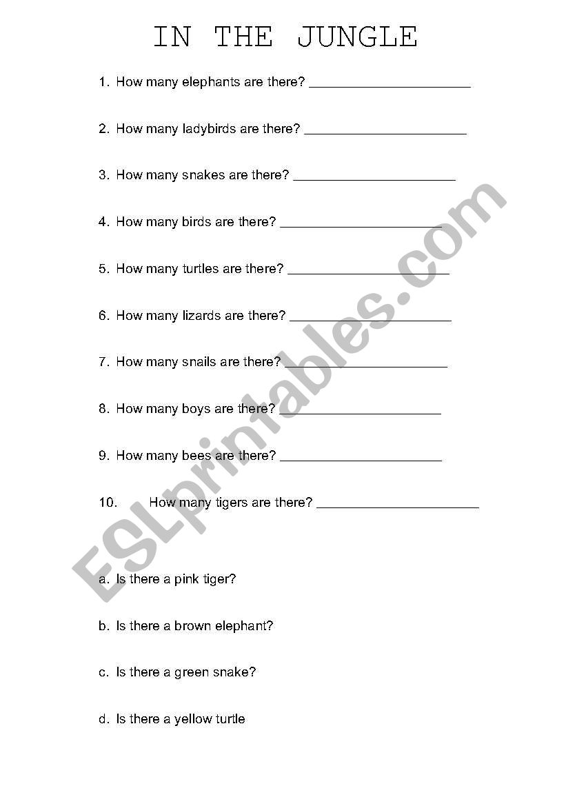 In the jungle worksheet