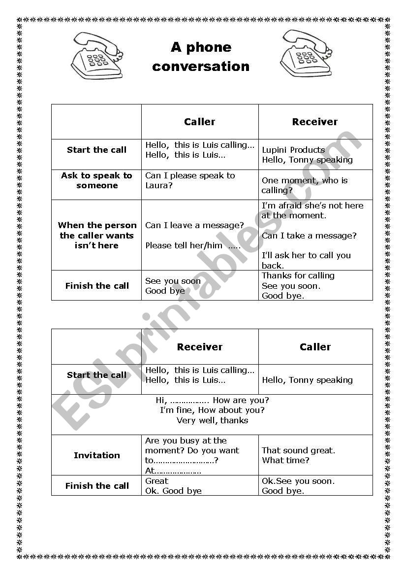 phone conversation worksheet