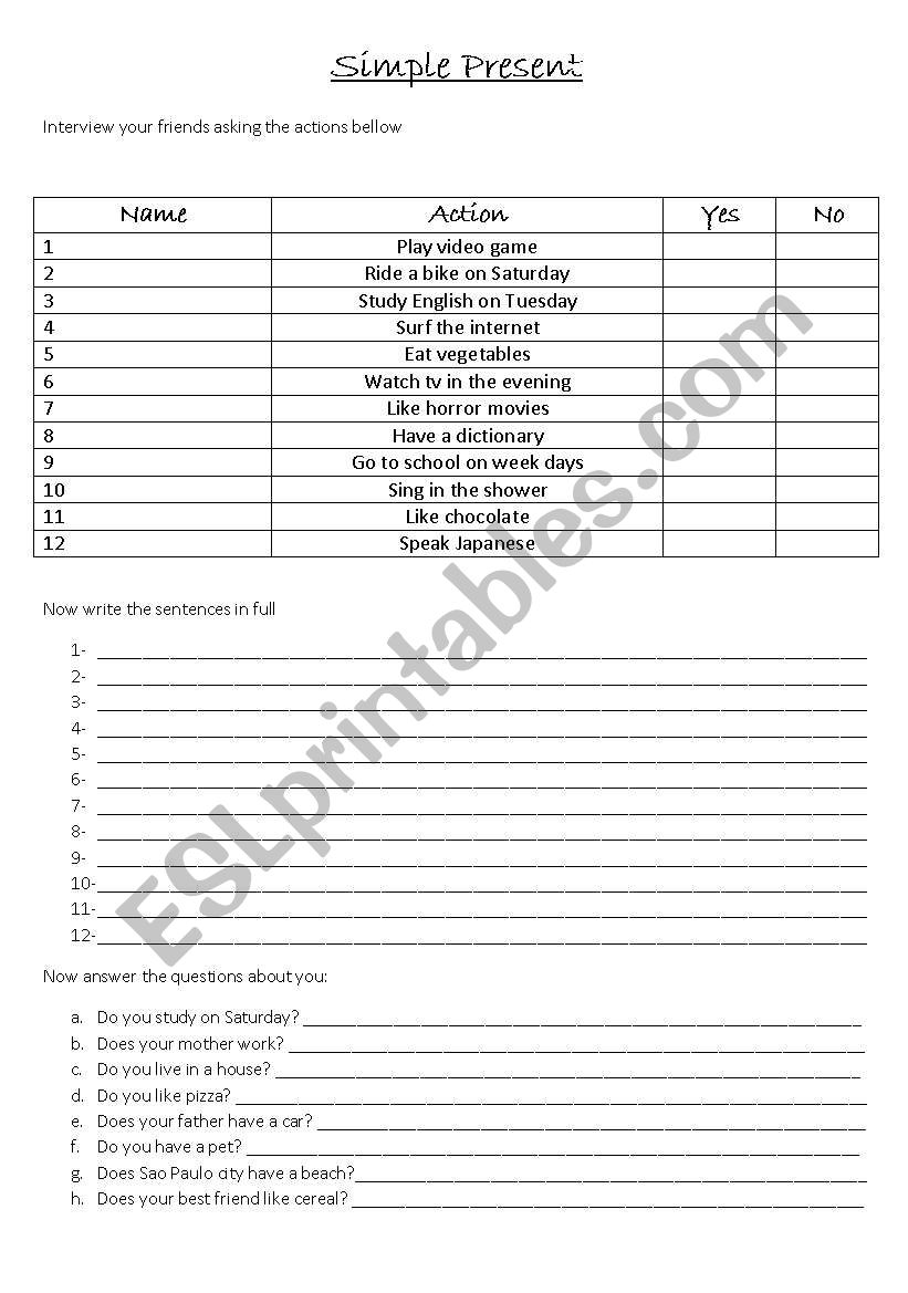 Present simple worksheet