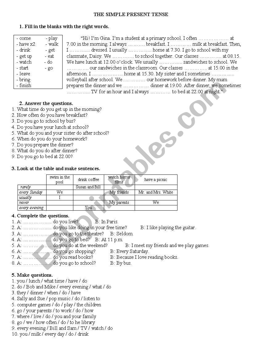 The Simple Present Tense (I/you/we/they)