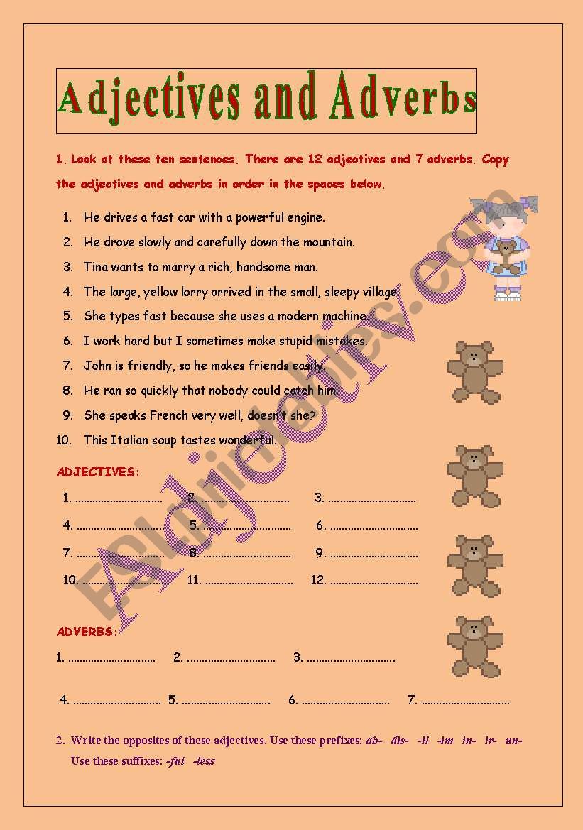 adjectives adverbs worksheet