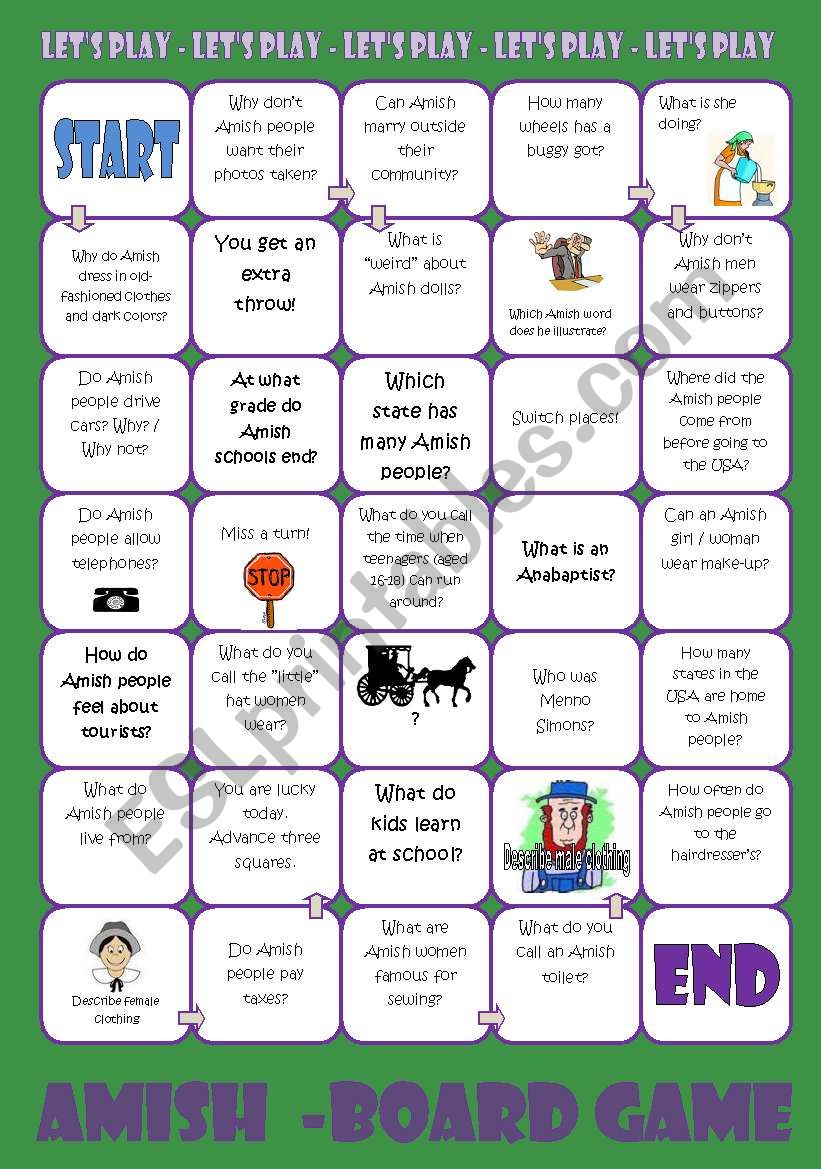 Amish Board Game worksheet