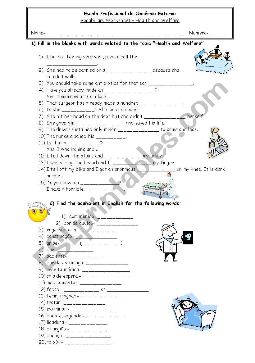 Vocabulary Worksheet - Health 