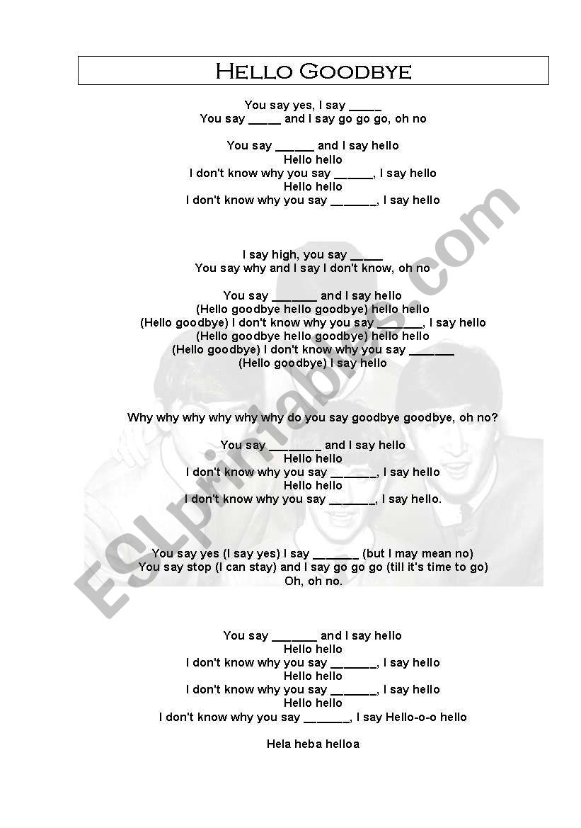 songs Hello Goodbye  worksheet