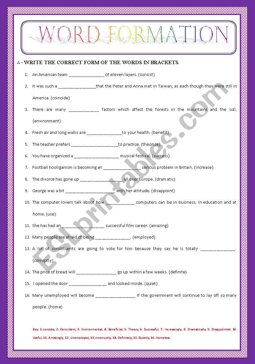 WORD FORMATION worksheet