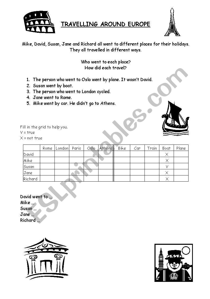 Travelling around Europe worksheet