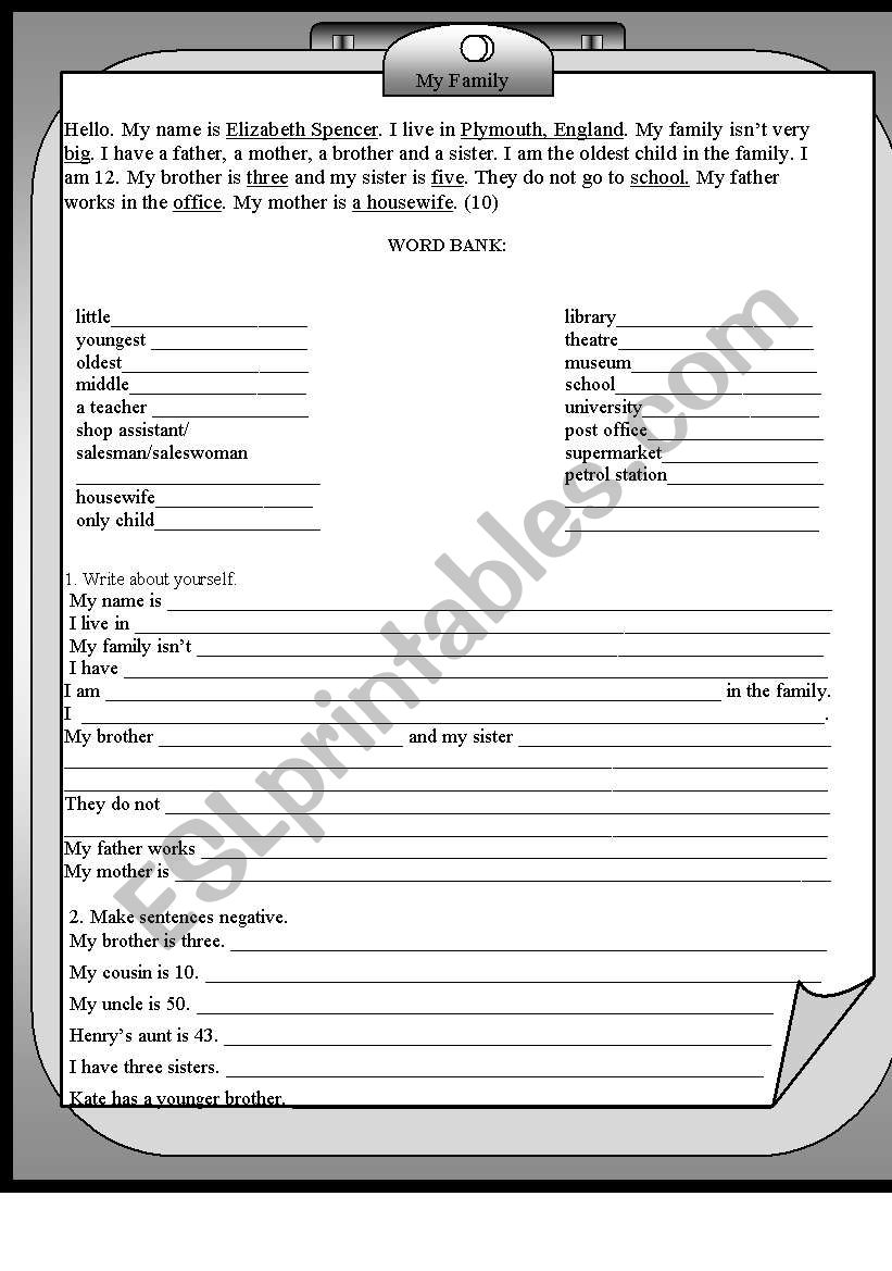 Family introduction worksheet