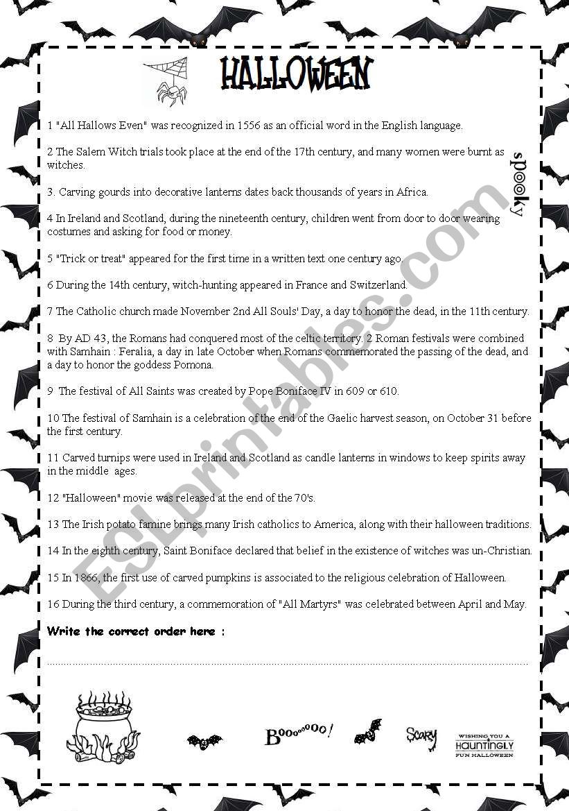 Halloween Chronology worksheet