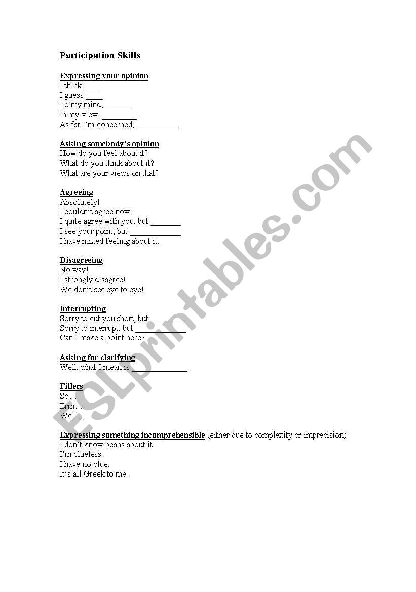 Participation worksheet