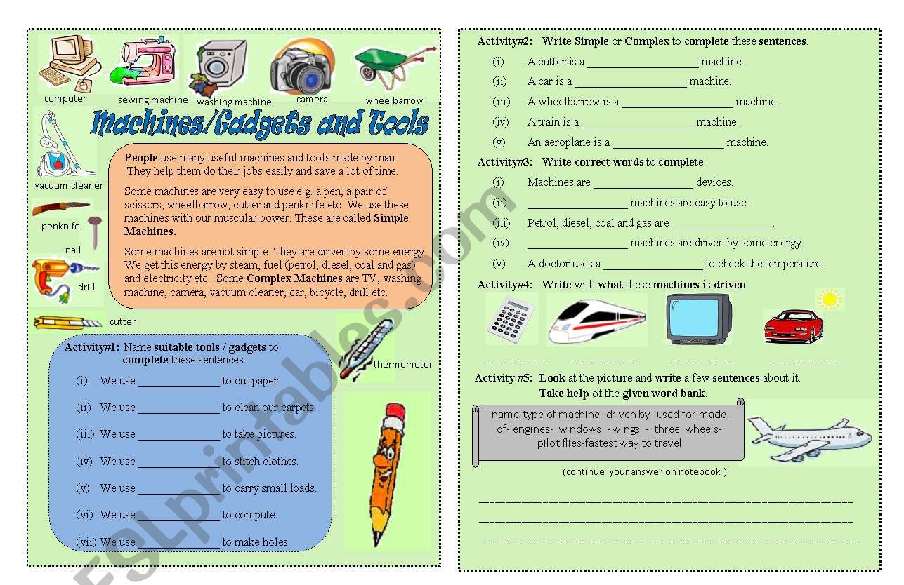 Modren Gadgets and Tools worksheet