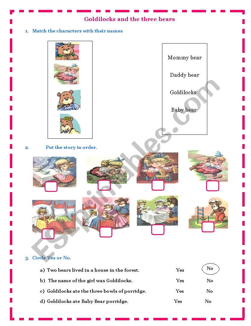 Goldilocks  worksheet