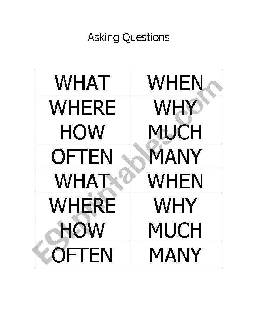Asking Questions - ESL worksheet by two2tow