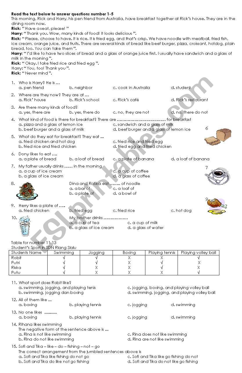 quiz (FOOD AND DRINK, SPORT, POSSESIVE)