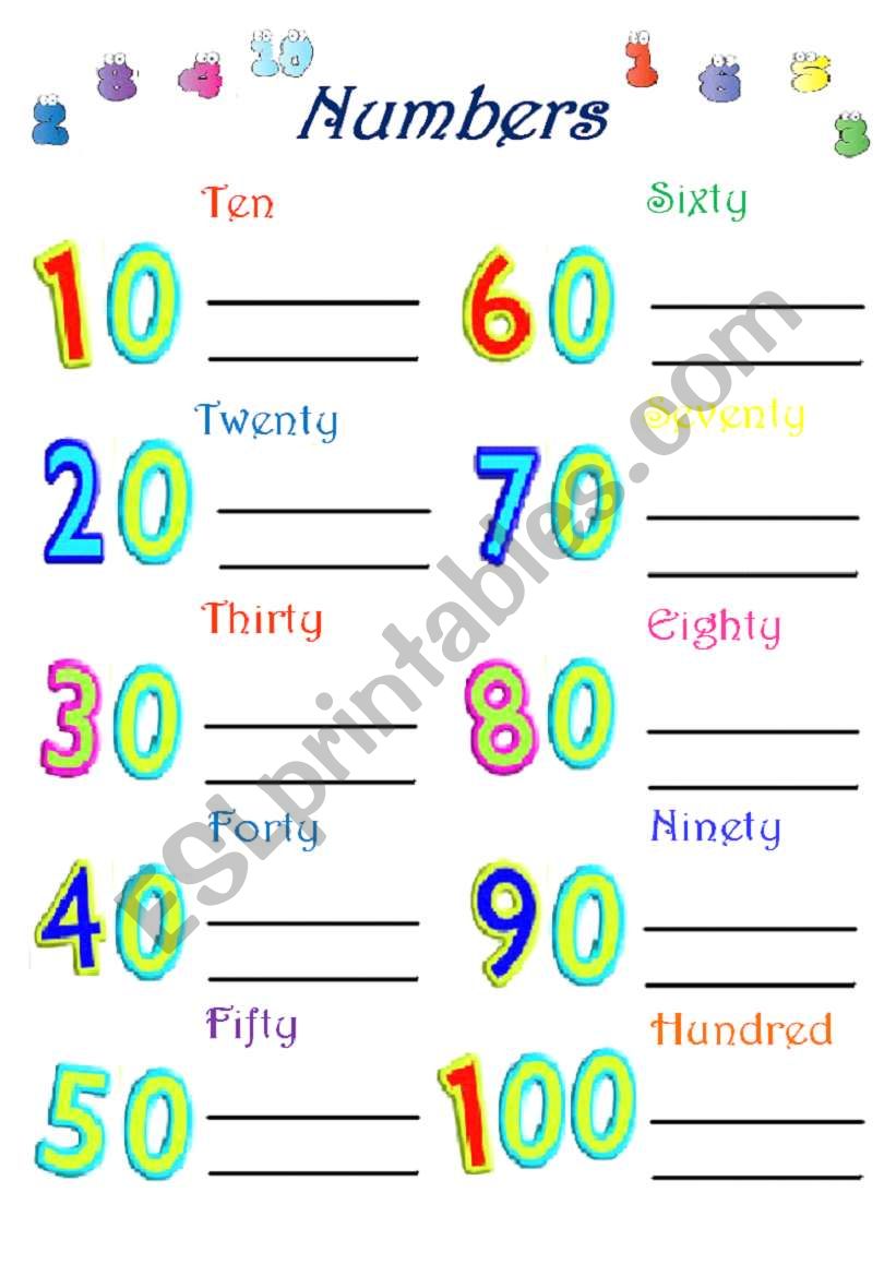 numbers by tens worksheet