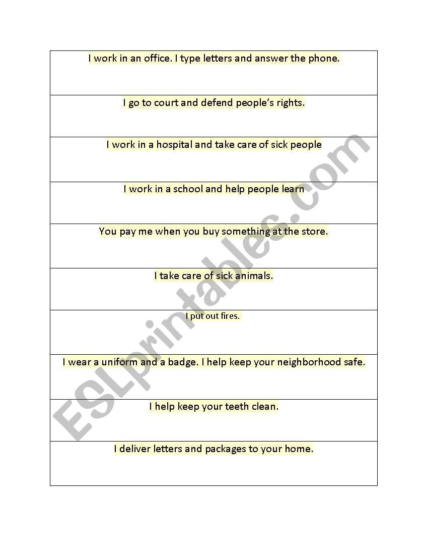 occupations  worksheet