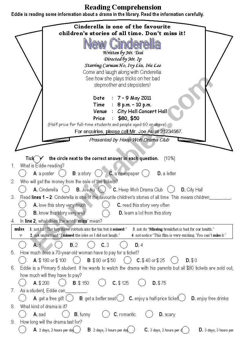 Reading Comprehension worksheet