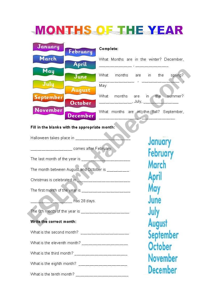 Months of the year worksheet