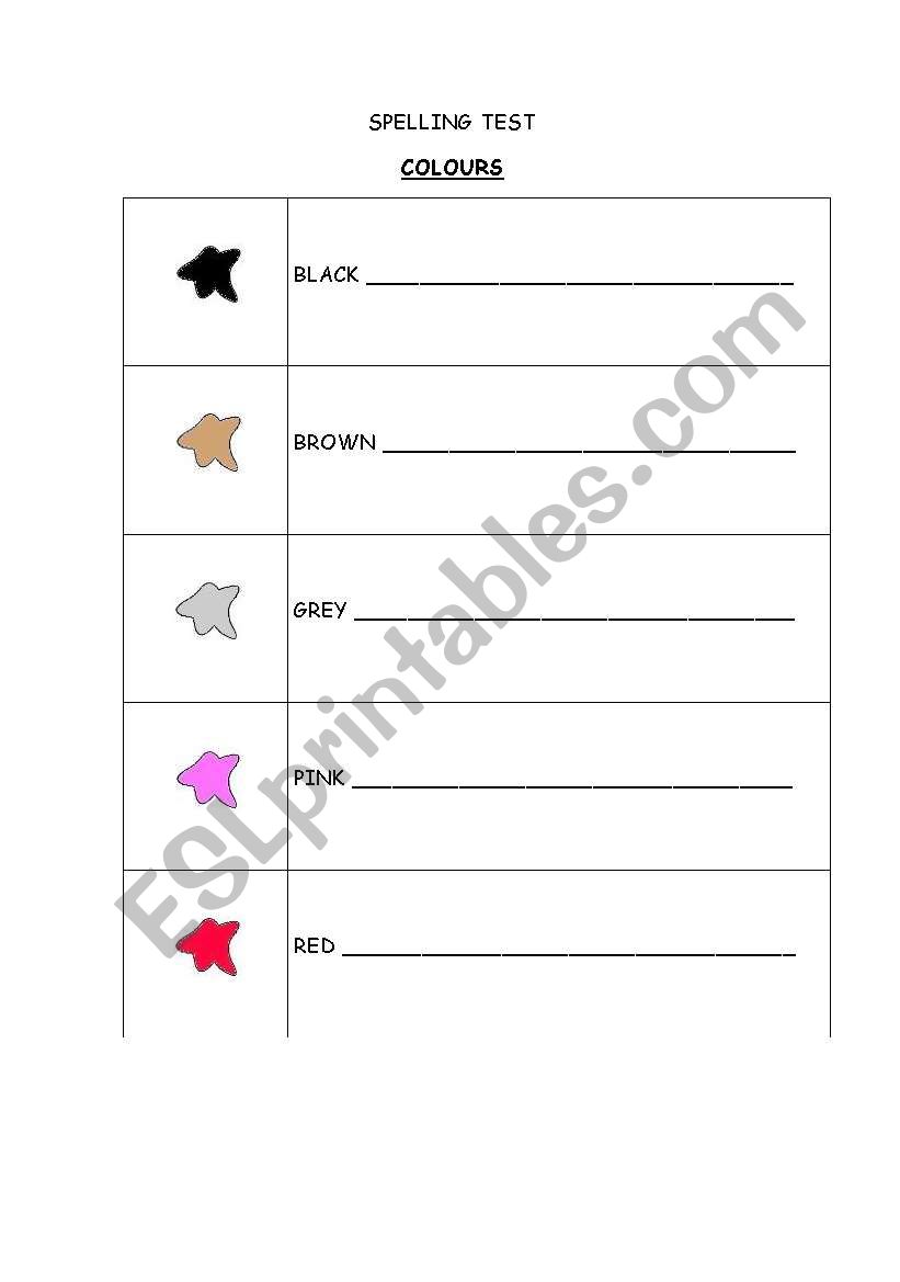 colours spelling tes worksheet