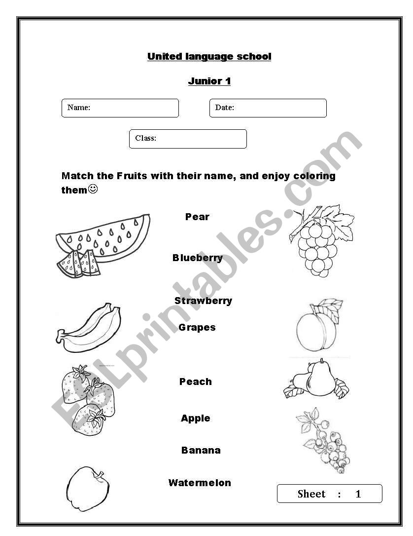 fruits worksheet