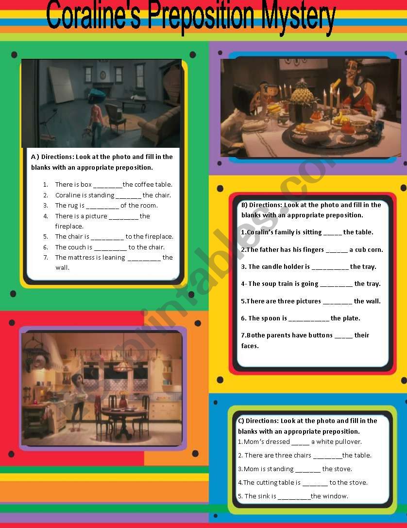 Coralins Preposition Mystery worksheet