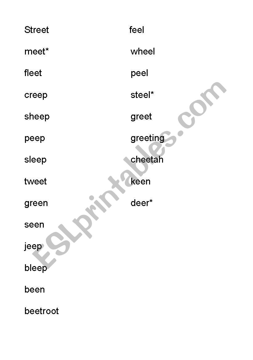 ea and ee words worksheet