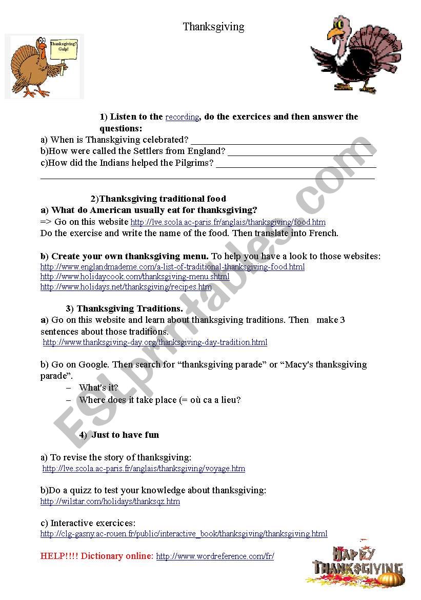 Thanksgiving webquest worksheet