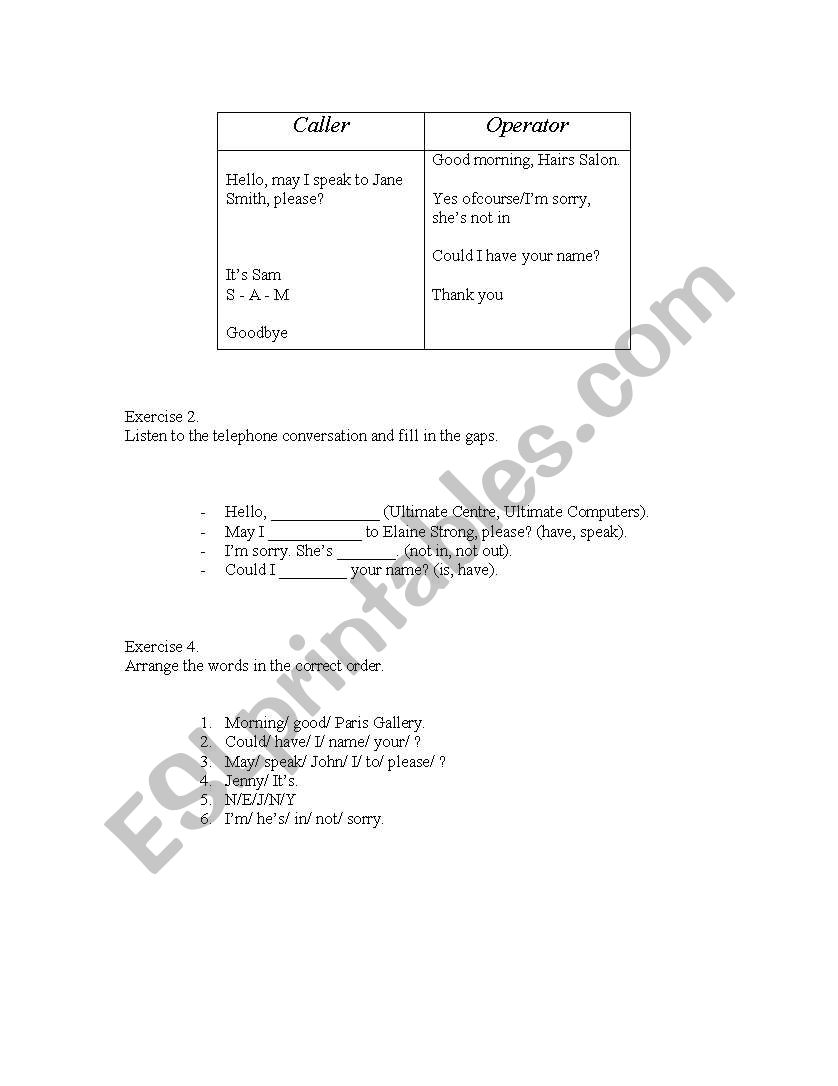 Telephone Conversation + ABC Worksheet