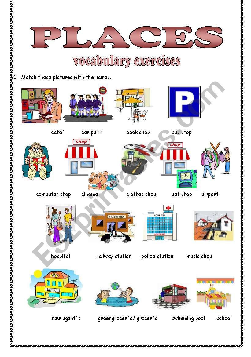 Places - vocabulary exercises part 1