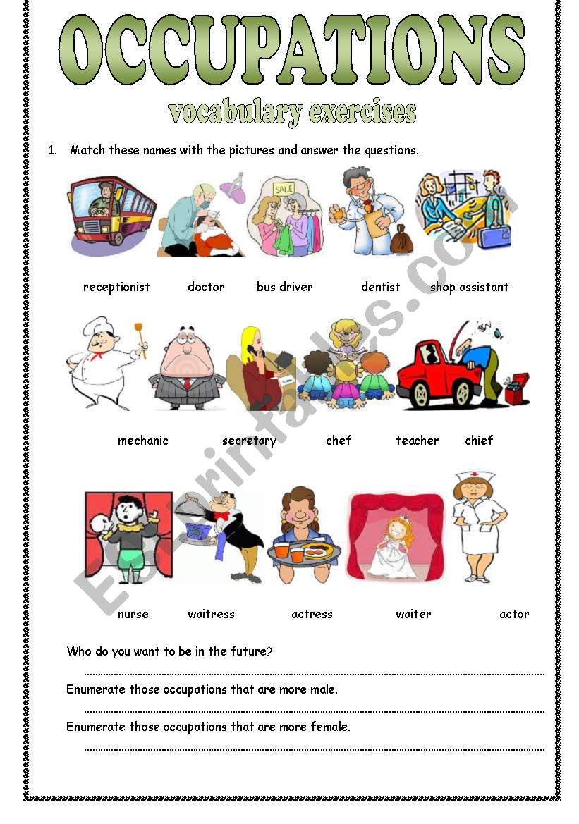 Occupations - vocabulary exercises