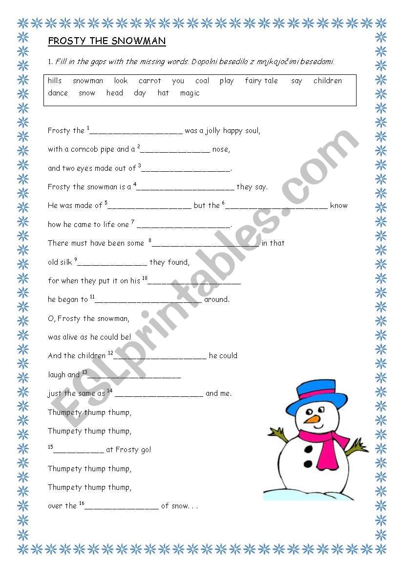 Frosty the snowman worksheet